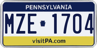 PA license plate MZE1704