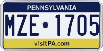 PA license plate MZE1705