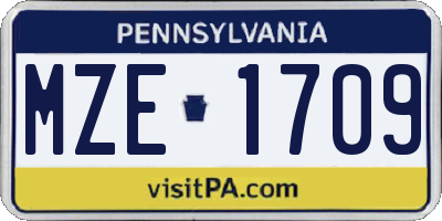 PA license plate MZE1709