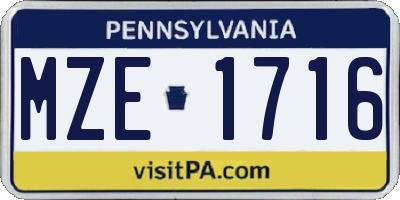 PA license plate MZE1716