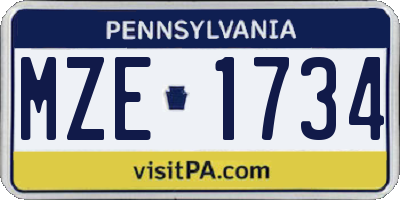 PA license plate MZE1734