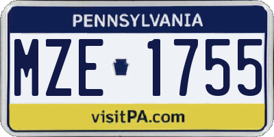 PA license plate MZE1755