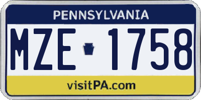 PA license plate MZE1758
