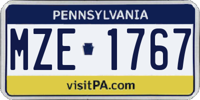 PA license plate MZE1767