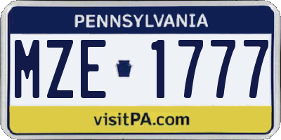 PA license plate MZE1777