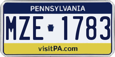 PA license plate MZE1783