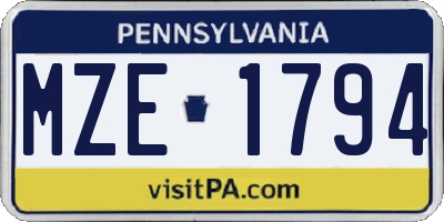 PA license plate MZE1794