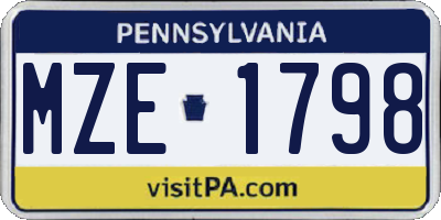 PA license plate MZE1798