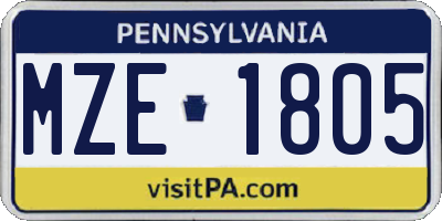PA license plate MZE1805