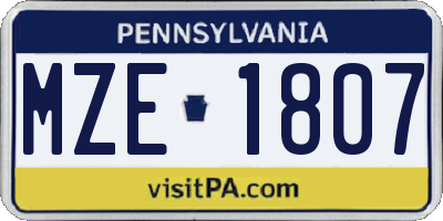 PA license plate MZE1807