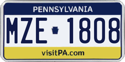 PA license plate MZE1808