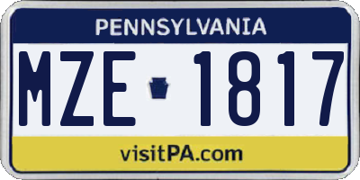 PA license plate MZE1817