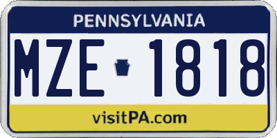 PA license plate MZE1818