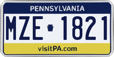 PA license plate MZE1821