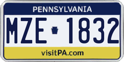 PA license plate MZE1832