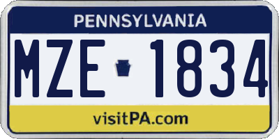 PA license plate MZE1834