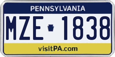PA license plate MZE1838