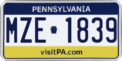 PA license plate MZE1839