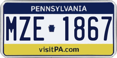 PA license plate MZE1867