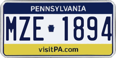 PA license plate MZE1894