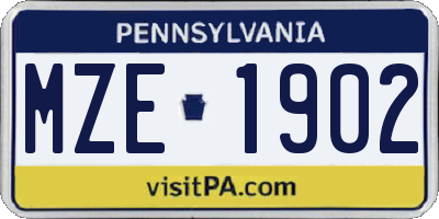 PA license plate MZE1902