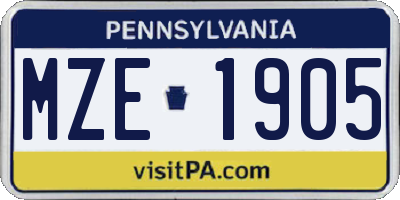 PA license plate MZE1905