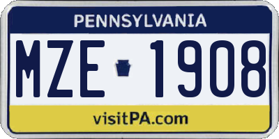 PA license plate MZE1908
