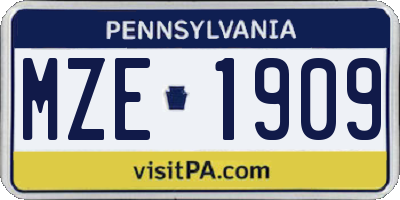 PA license plate MZE1909