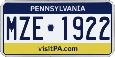 PA license plate MZE1922