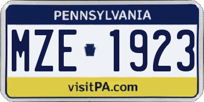 PA license plate MZE1923