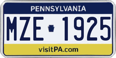 PA license plate MZE1925