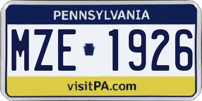 PA license plate MZE1926