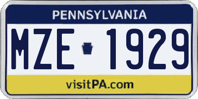 PA license plate MZE1929