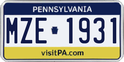 PA license plate MZE1931