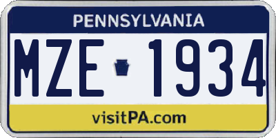 PA license plate MZE1934