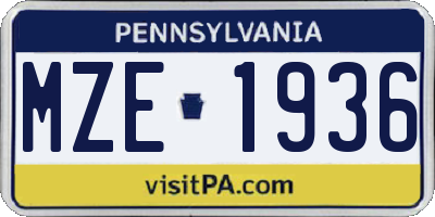 PA license plate MZE1936