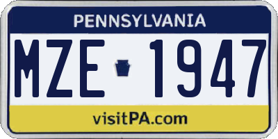 PA license plate MZE1947