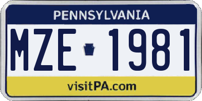 PA license plate MZE1981