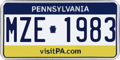PA license plate MZE1983