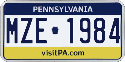 PA license plate MZE1984