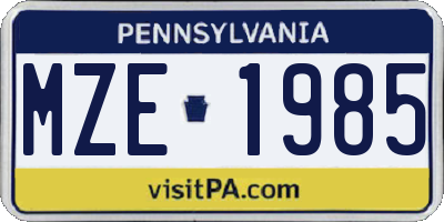 PA license plate MZE1985