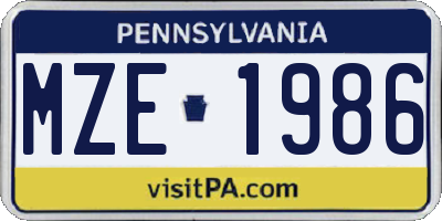 PA license plate MZE1986