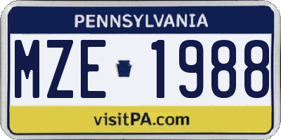 PA license plate MZE1988