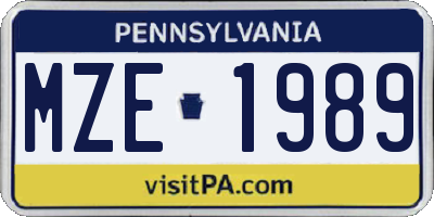 PA license plate MZE1989