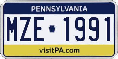 PA license plate MZE1991