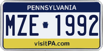 PA license plate MZE1992