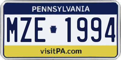 PA license plate MZE1994