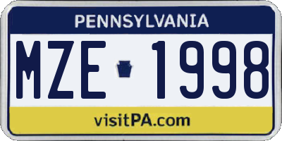PA license plate MZE1998