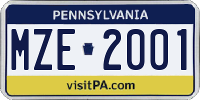 PA license plate MZE2001