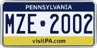PA license plate MZE2002